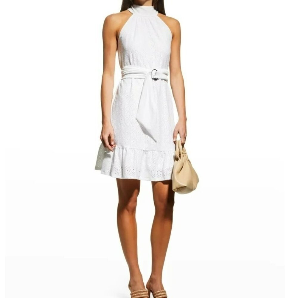 MICHAEL KORS $140 HALTER NECK EYELET‎ WHITE DRESS XSM NWT